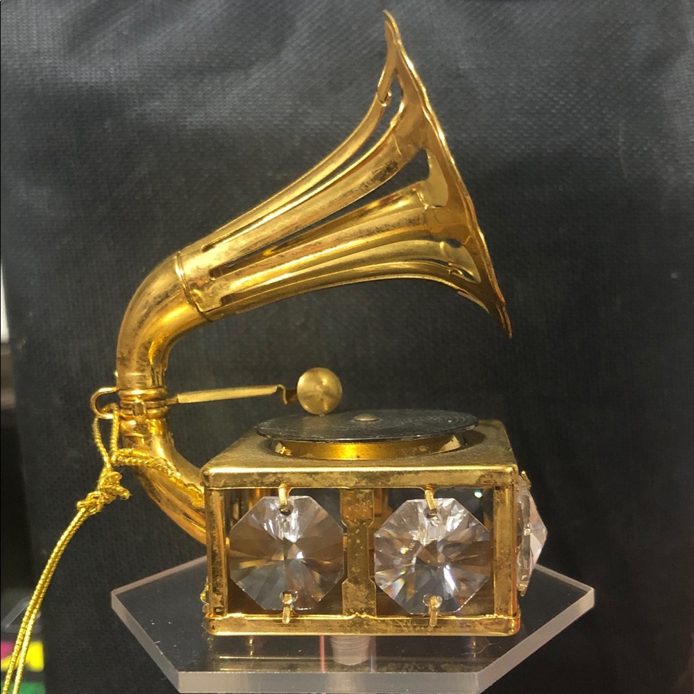 KG & C 24K Gold plated Miniature Gramophone with Austrian crystal accents.
